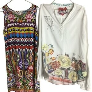Desigual Brigitte White 2‎ Pc Bundle Dress Sz 40 Med US - Tunic Top Sz XL